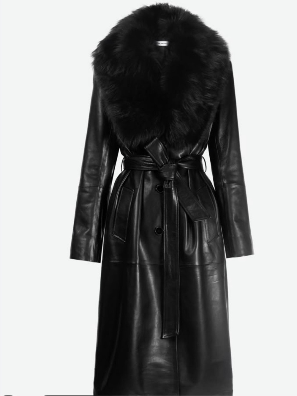 Nour Hammour Women's Black-Fur Collar uptown girl Leather Trench Coat 36